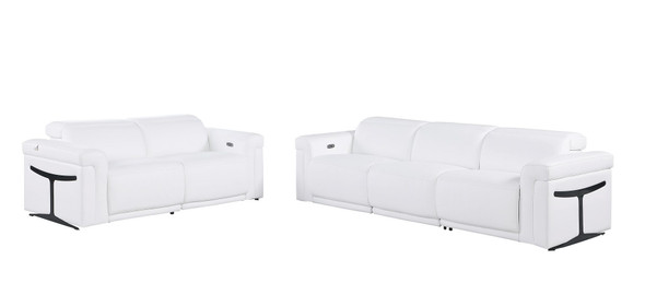 Two Piece White Italian Leather Five Person Seating Set