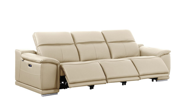 Three Piece Beige Genuine Leather Six Person Seating Set