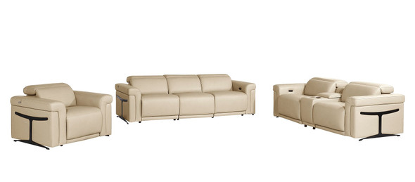 Three Piece Beige Italian Leather Six Person Seating Set