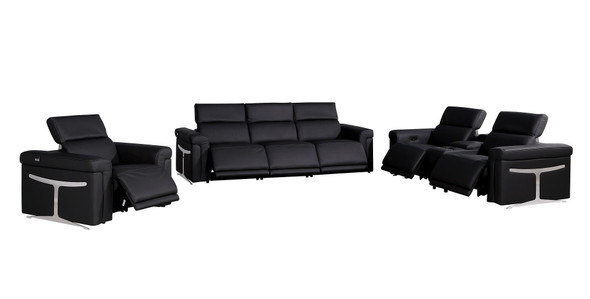 Three Piece Black Italian Leather Six Person Seating Set