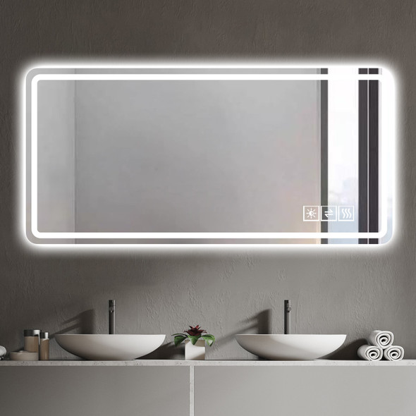 28" Lighted Frameless Anti Fog Bathroom Vanity Mirror