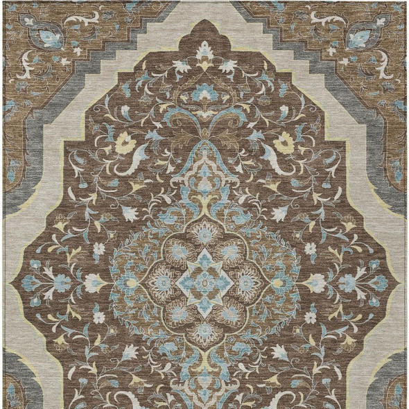 3' X 5' Brown And Beige Medallion Washable Indoor Outdoor Area Rug