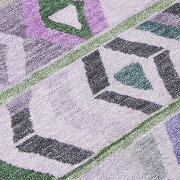 8' Green And Lavender Round Tribal Washable Indoor Outdoor Area Rug