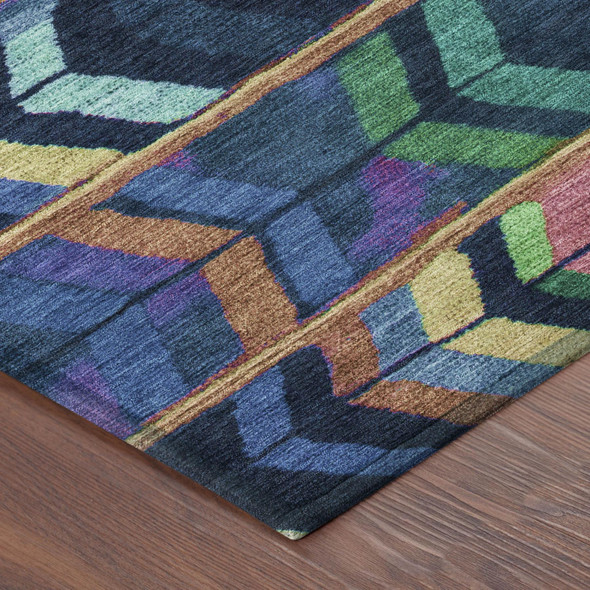 10' X 14' Navy Blue And Blue Tribal Washable Indoor Outdoor Area Rug