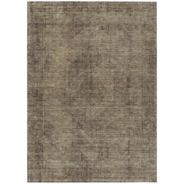 9' X 12' Brown And Taupe Oriental Washable Indoor Outdoor Area Rug