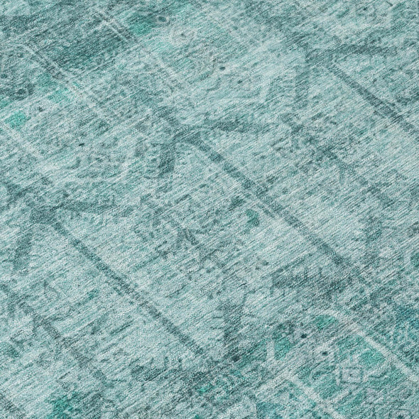 10' X 14' Aqua And Teal Blue Tribal Washable Indoor Outdoor Area Rug