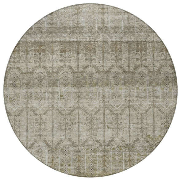 8' Beige And Brown Round Tribal Washable Indoor Outdoor Area Rug