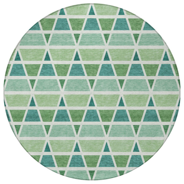 8' Teal Blue And Green Round Geometric Washable Indoor Outdoor Area Rug