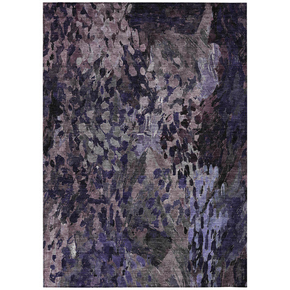 8' X 10' Eggplant And Purple Abstract Washable Indoor Outdoor Area Rug
