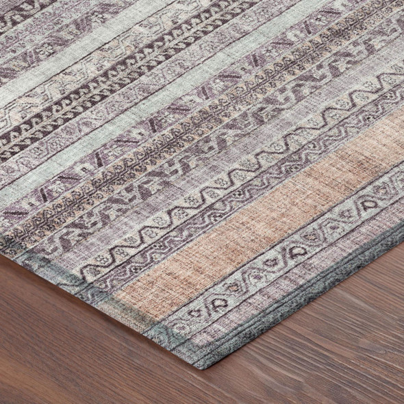 3' X 5' Mauve And Pink Striped Washable Indoor Outdoor Area Rug