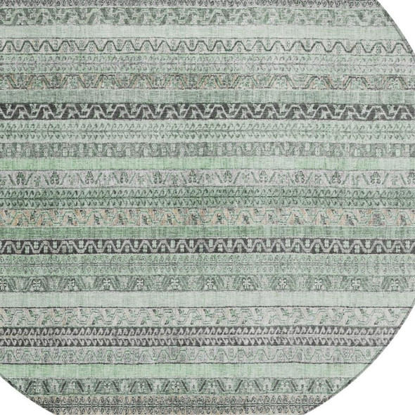 8' Mint Green And Green Round Striped Washable Indoor Outdoor Area Rug