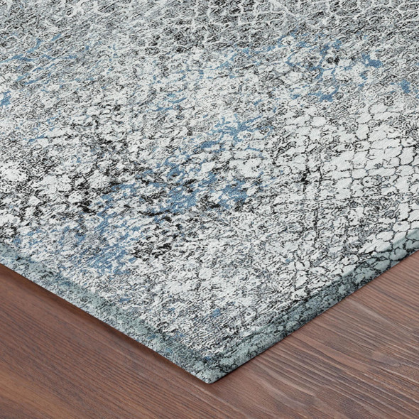 10' X 14' Blue And Pewter Abstract Washable Indoor Outdoor Area Rug