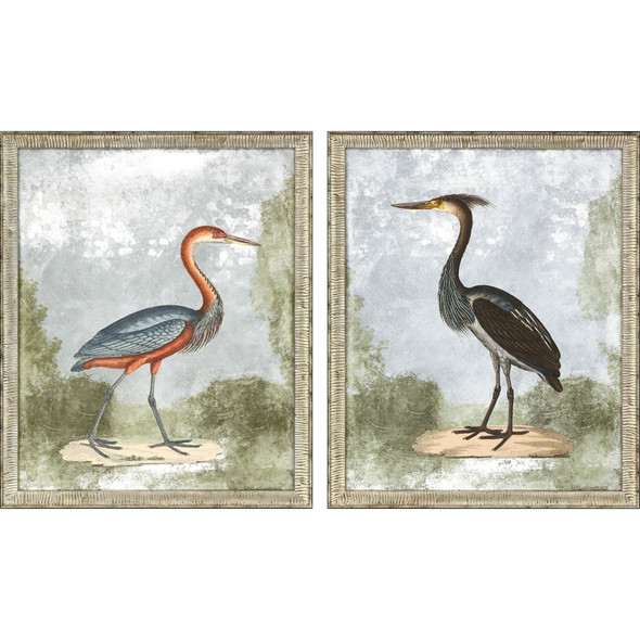 Set Of Two Cranes II Silver Framed Print Wall Art