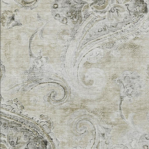 9' X 12' Khaki And Brown Paisley Washable Indoor Outdoor Area Rug