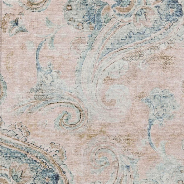 8' X 10' Pink And Silver Paisley Washable Indoor Outdoor Area Rug
