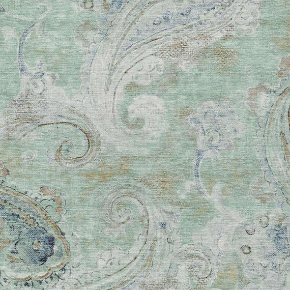 9' X 12' Aqua And Teal Blue Paisley Washable Indoor Outdoor Area Rug