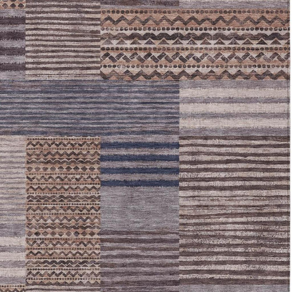 3' X 5' Brown And Gray Striped Washable Indoor Outdoor Area Rug