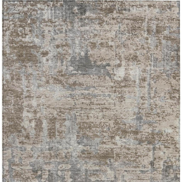 5' X 8' Khaki And Brown Abstract Washable Indoor Outdoor Area Rug