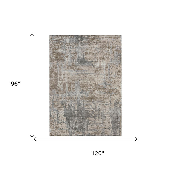 8' X 10' Khaki And Brown Abstract Washable Indoor Outdoor Area Rug