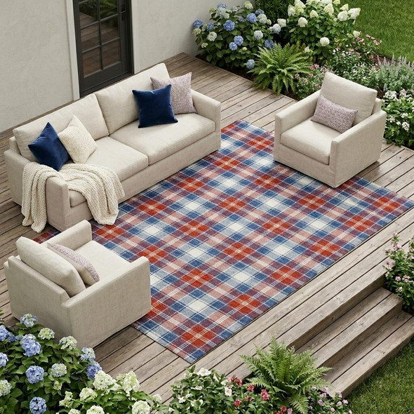8' X 10' Blue And Ivory Geometric Washable Indoor Outdoor Area Rug