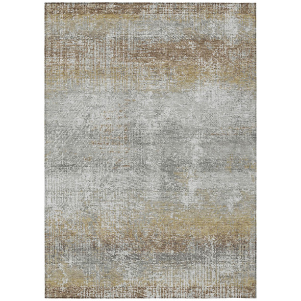 3' X 5' Gray And Khaki Abstract Washable Indoor Outdoor Area Rug
