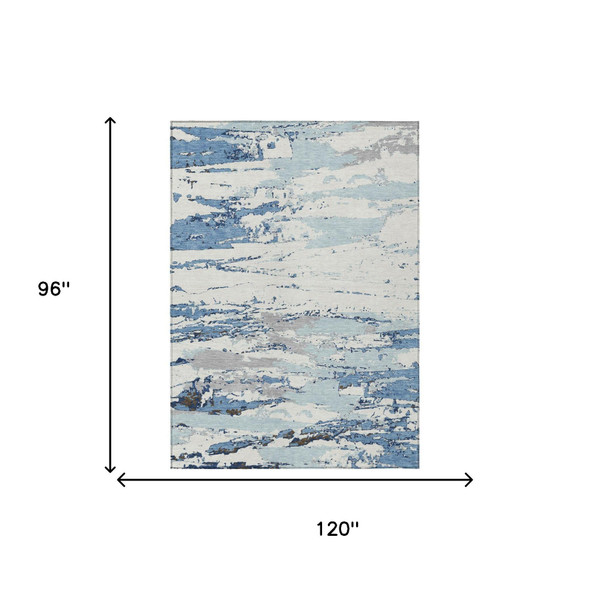 8' X 10' Sky Blue And Blue Abstract Washable Indoor Outdoor Area Rug