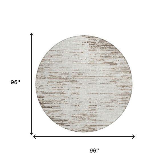 8' Ivory And Silver Round Abstract Washable Indoor Outdoor Area Rug