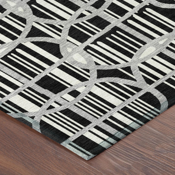 10' X 14' Black And Pewter Geometric Washable Indoor Outdoor Area Rug