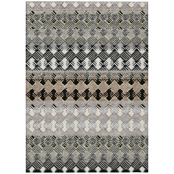 10' X 14' Black And Pewter Striped Washable Indoor Outdoor Area Rug