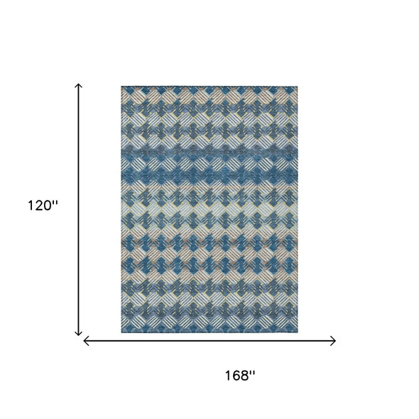 10' X 14' Denim Blue And Blue Striped Washable Indoor Outdoor Area Rug