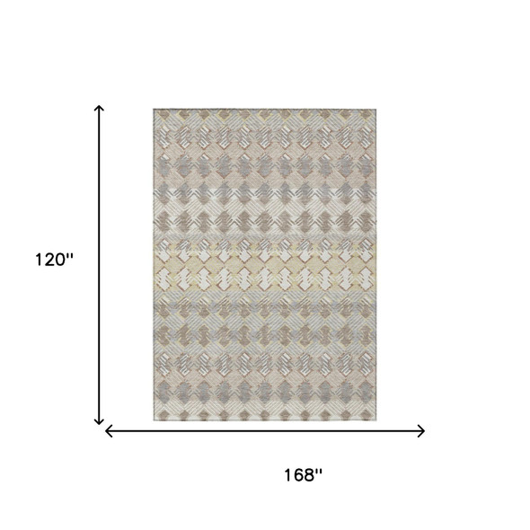 10' X 14' Ivory And Pewter Striped Washable Indoor Outdoor Area Rug