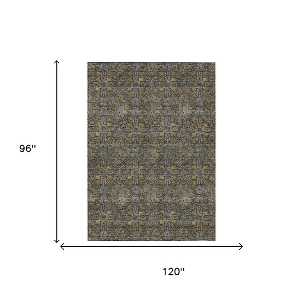 8' X 10' Black And Coffee Damask Washable Indoor Outdoor Area Rug