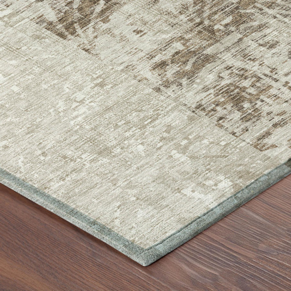 9' X 12' Beige And Brown Abstract Washable Indoor Outdoor Area Rug