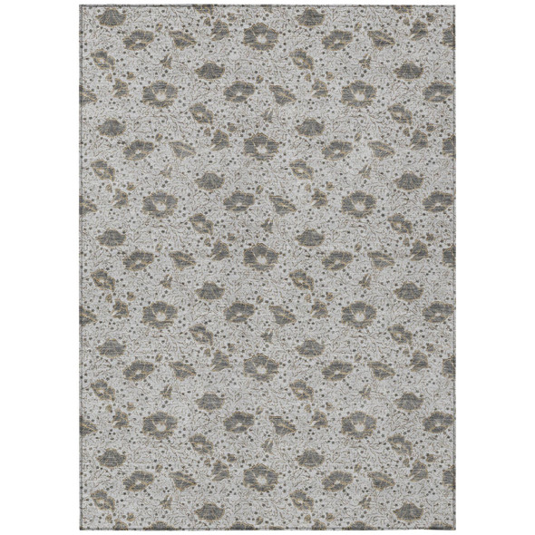 10' X 14' Silver And Gray Floral Washable Indoor Outdoor Area Rug