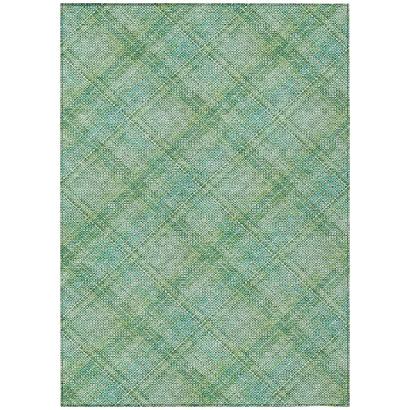 10' X 14' Aqua And Teal Blue Plaid Washable Indoor Outdoor Area Rug