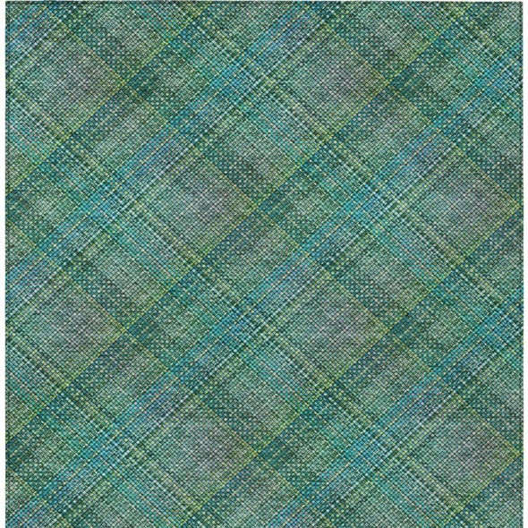 8' X 10' Teal Blue And Green Plaid Washable Indoor Outdoor Area Rug
