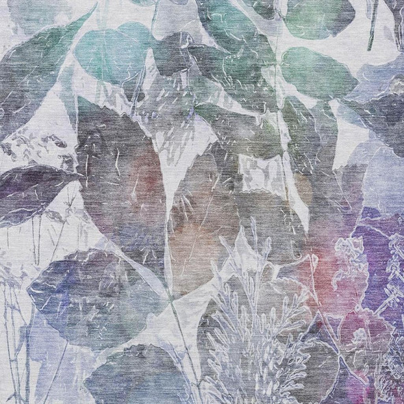 5' X 8' Blue And Silver Botanical Leaves Washable Indoor Outdoor Area Rug