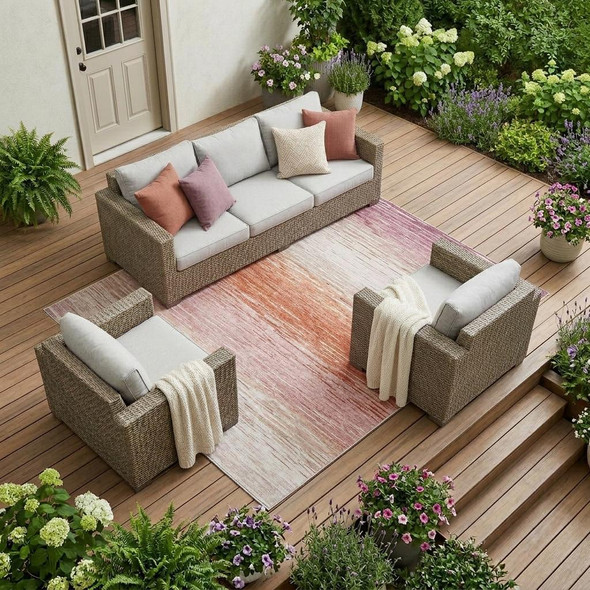 10' X 14' Eggplant And Purple Striped Washable Indoor Outdoor Area Rug