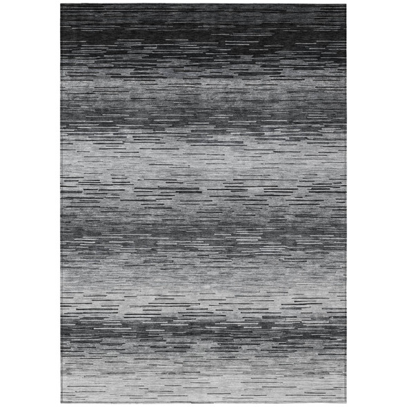 3' X 5' Gray And Graphite Striped Washable Indoor Outdoor Area Rug