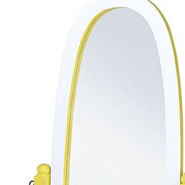 59" Yellow Oval Solid Wood Framed Freestanding Cheval Mirror