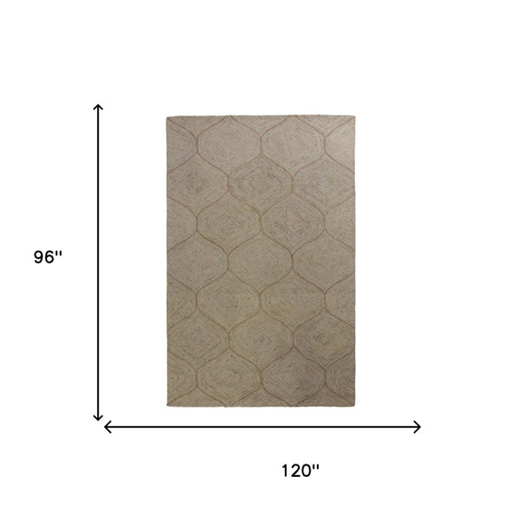 8' X 10' Brown Ivory And White Wool Geometric Hand Tufted Area Rug