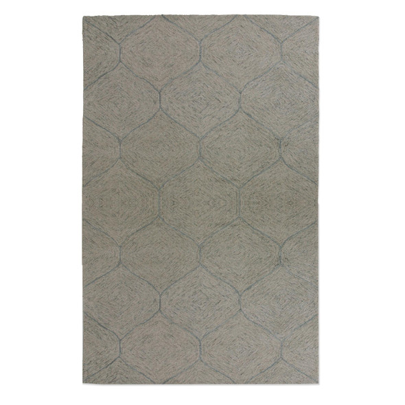 5' X 8' Green And White Wool Geometric Hand Tufted Area Rug