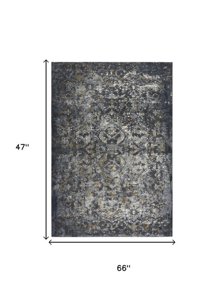4' X 6' Gray Charcoal And Ivory Trellis Area Rug
