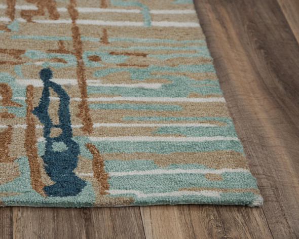 5' X 8' Teal And Copper Abstract Hand Tufted Area Rug