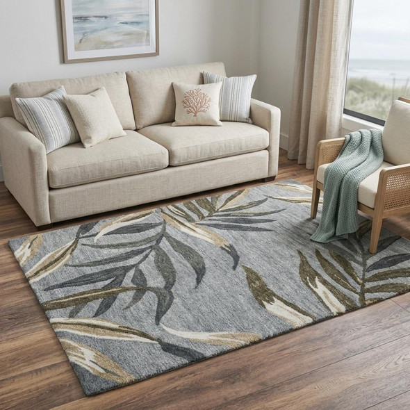 5' X 8' Gray Mauve And Ivory Floral Hand Tufted Area Rug