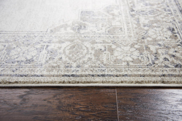 5' X 8' Natural Beige Gray And Dark Gray Medallion Area Rug