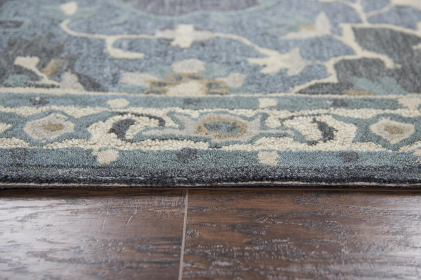 5' X 8' Dark Gray Blue Gray Natural And Ivory Wool Medallion Hand Tufted Area Rug