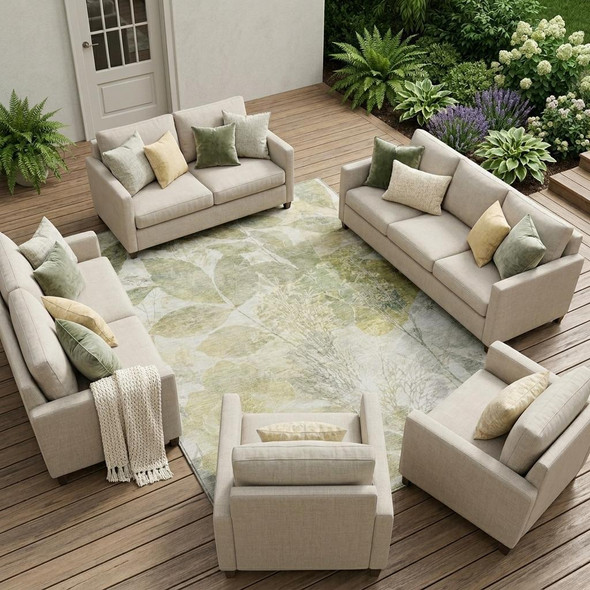 8' X 10' Sage And Green Floral Washable Indoor Outdoor Area Rug