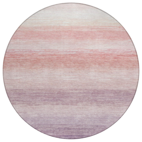 8' Plum And Purple Round Striped Washable Indoor Outdoor Area Rug