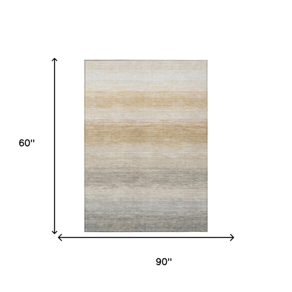 5' X 8' Taupe And Brown Striped Washable Indoor Outdoor Area Rug